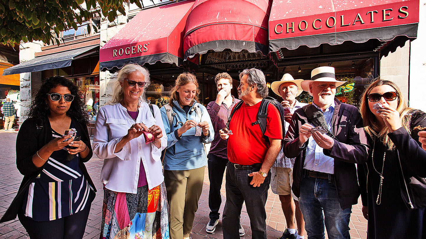 Tour Group outside Rogers Chocolate